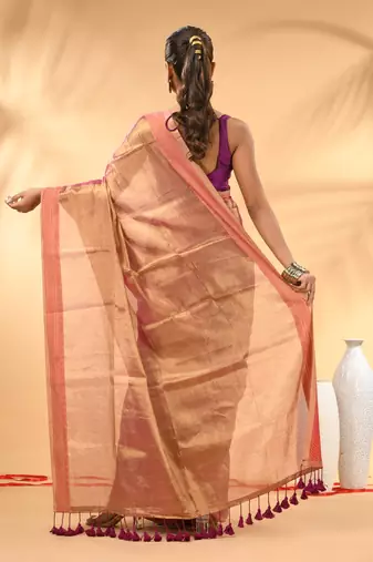 Blush pink golden glow tissue saree