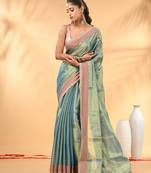 Sky blue golden glow tissue saree