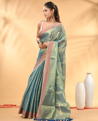 Sky blue golden glow tissue saree 2