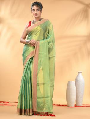 Sea green golden glow tissue saree 1