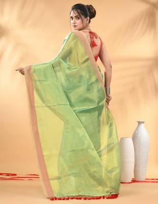 Sea green golden glow tissue saree 3