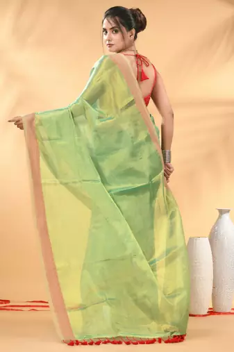 Sea green golden glow tissue saree