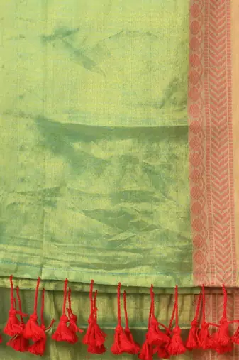 Sea green golden glow tissue saree