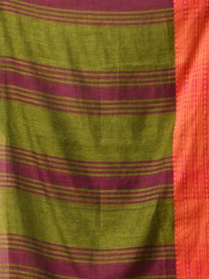 Olive green soft mulmul cotton saree 4