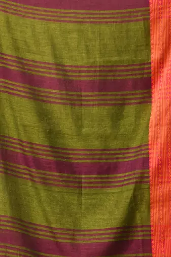 Olive green soft mulmul cotton saree