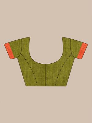 Olive green soft mulmul cotton saree 5