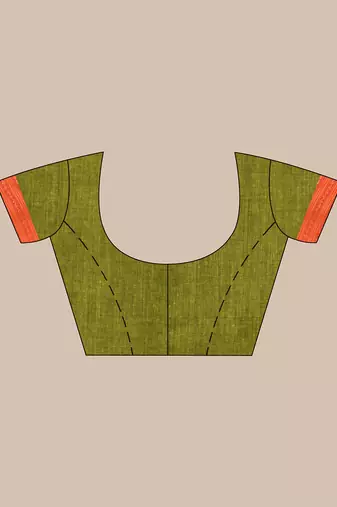 Olive green soft mulmul cotton saree
