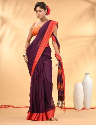 Purple soft mulmul cotton saree 1