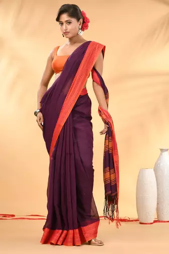 Purple soft mulmul cotton saree