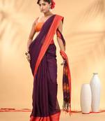 Purple soft mulmul cotton saree