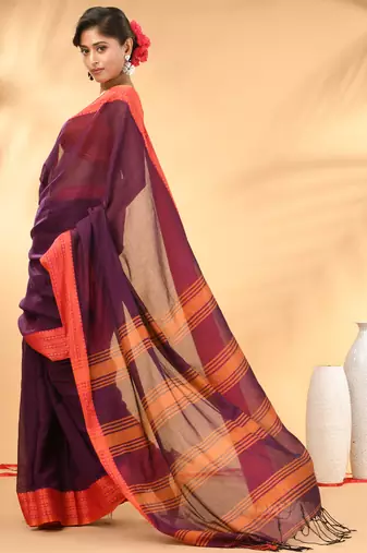 Purple soft mulmul cotton saree
