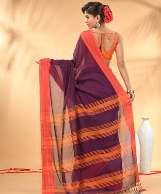 Purple soft mulmul cotton saree 3