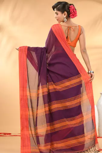 Purple soft mulmul cotton saree