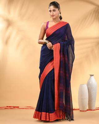 Blue soft mulmul cotton saree 1