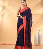 Blue soft mulmul cotton saree