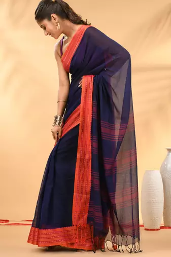 Blue soft mulmul cotton saree