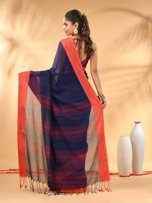 Blue soft mulmul cotton saree 3