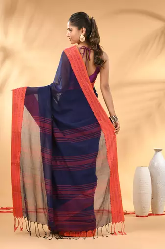 Blue soft mulmul cotton saree