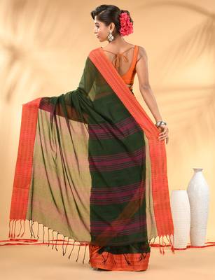 Forest green soft mulmul cotton saree 3