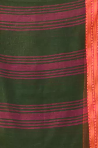 Forest green soft mulmul cotton saree