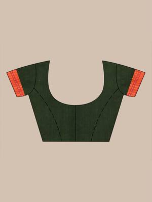 Forest green soft mulmul cotton saree 5
