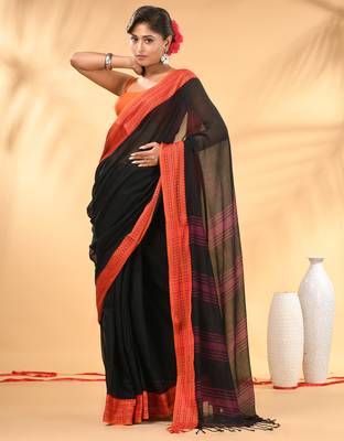 Black soft mulmul cotton saree 1