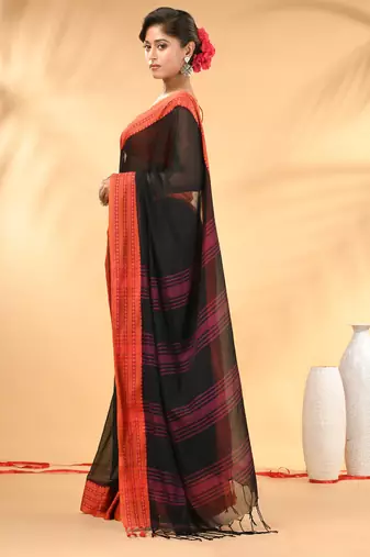 Black soft mulmul cotton saree