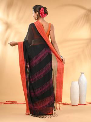 Black soft mulmul cotton saree 3