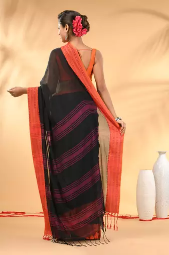 Black soft mulmul cotton saree
