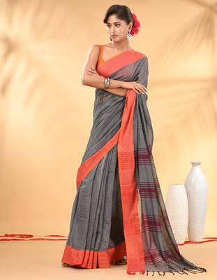 Grey soft mulmul cotton saree 1