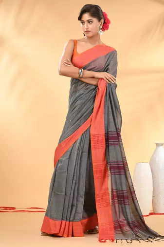 Grey soft mulmul cotton saree