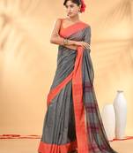 Grey soft mulmul cotton saree