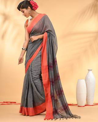 Grey soft mulmul cotton saree 2