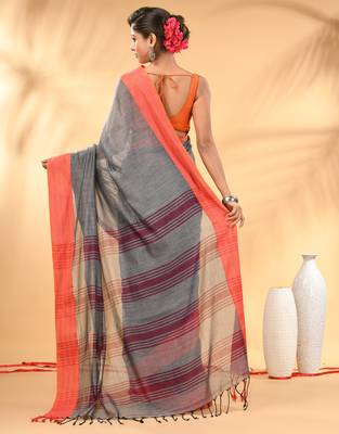 Grey soft mulmul cotton saree 3
