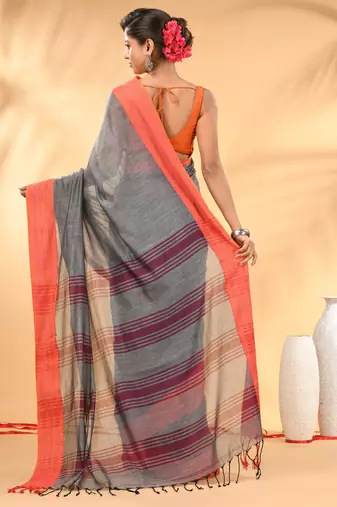 Grey soft mulmul cotton saree