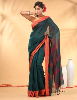 Teal soft mulmul cotton saree 1