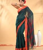 Teal soft mulmul cotton saree