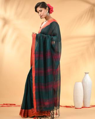 Teal soft mulmul cotton saree 2