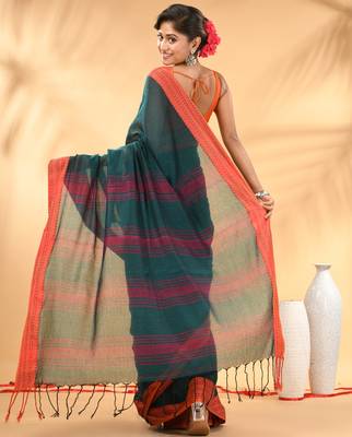 Teal soft mulmul cotton saree 3