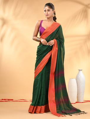 Green soft mulmul cotton saree 1