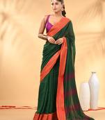 Green soft mulmul cotton saree