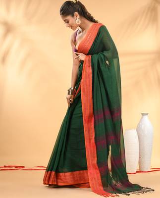 Green soft mulmul cotton saree 2