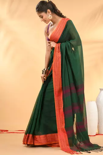 Green soft mulmul cotton saree