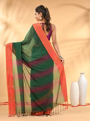 Green soft mulmul cotton saree 3