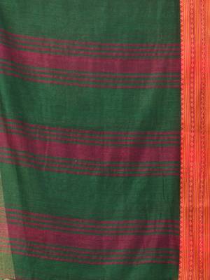 Green soft mulmul cotton saree 4