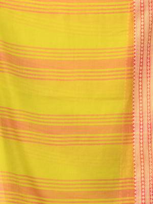 Lime green soft mulmul cotton saree 4