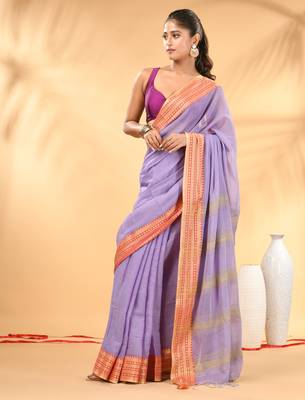 Light violet soft mulmul cotton saree 1