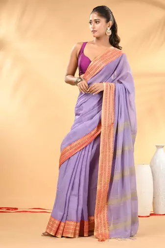 Light violet soft mulmul cotton saree