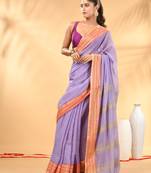 Light violet soft mulmul cotton saree