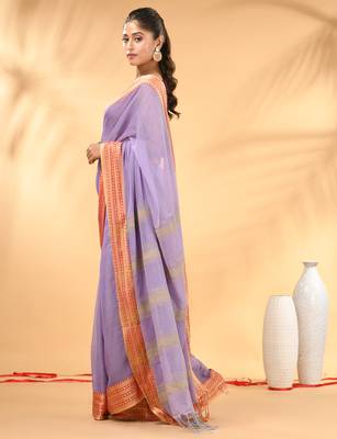 Light violet soft mulmul cotton saree 2